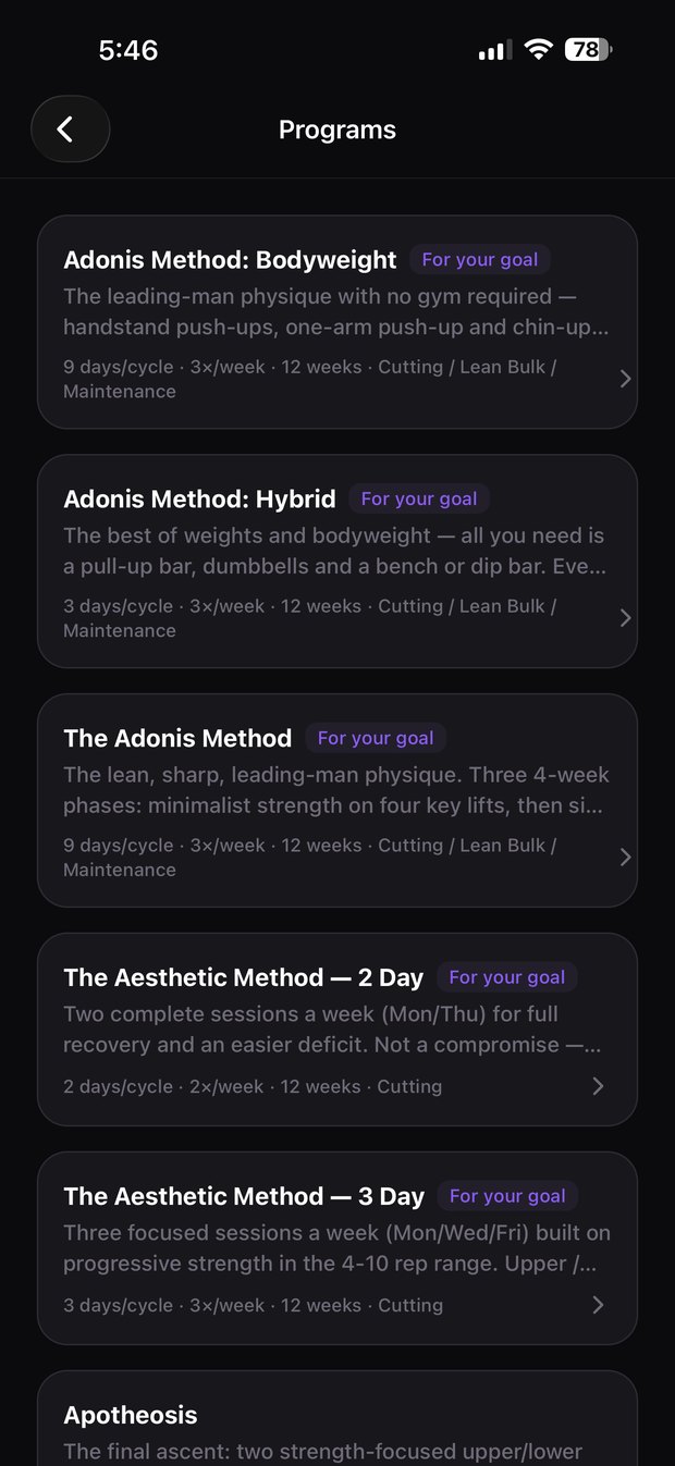 Mythikos programs list